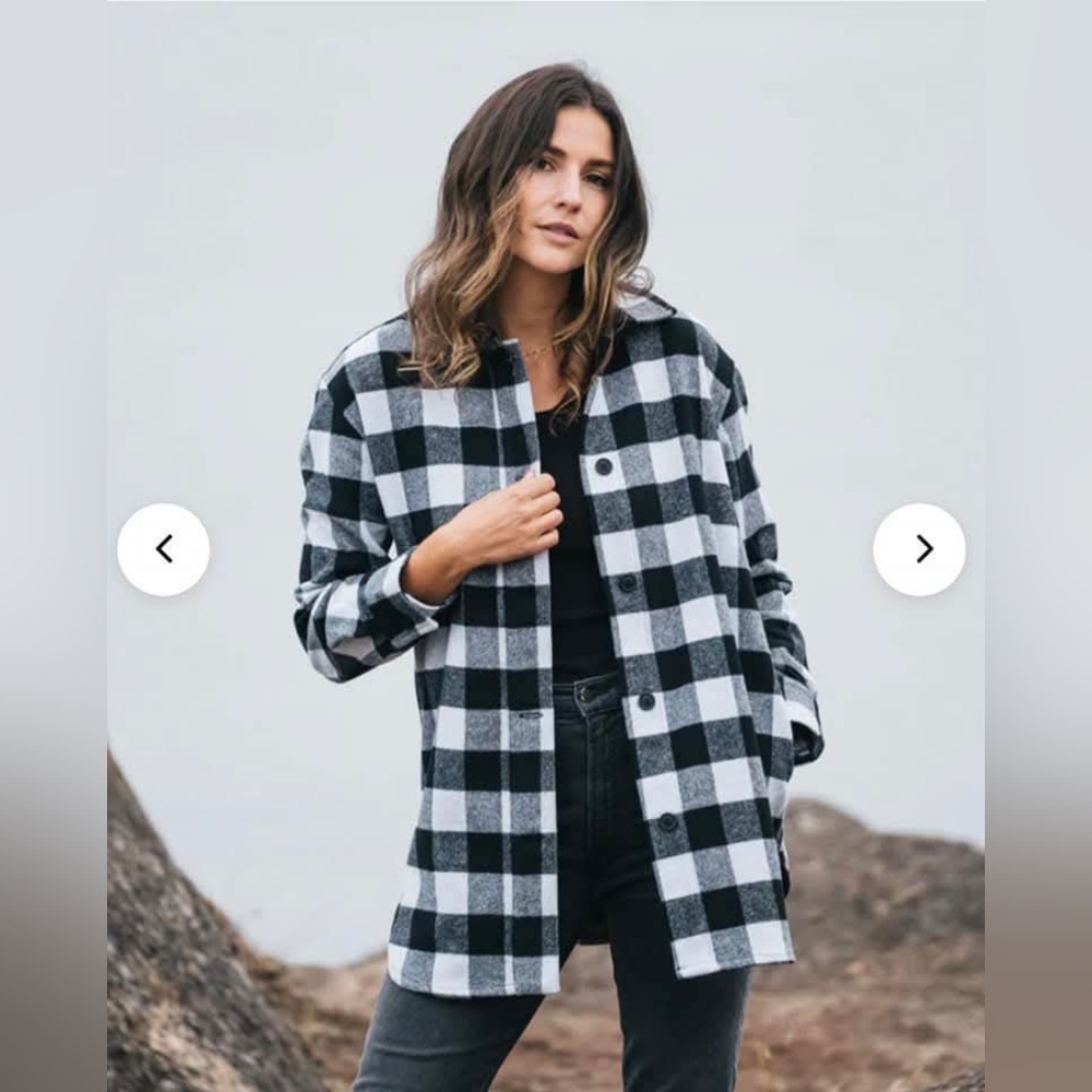 Anian black And White Buffalo Plaid shacket Small TAGS REMOVED